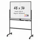 48" x 36" Double-Sided Mobile White Board with Lockable Universal Wheels for Office