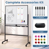 48" x 36" Double-Sided Mobile White Board with Lockable Universal Wheels for Office