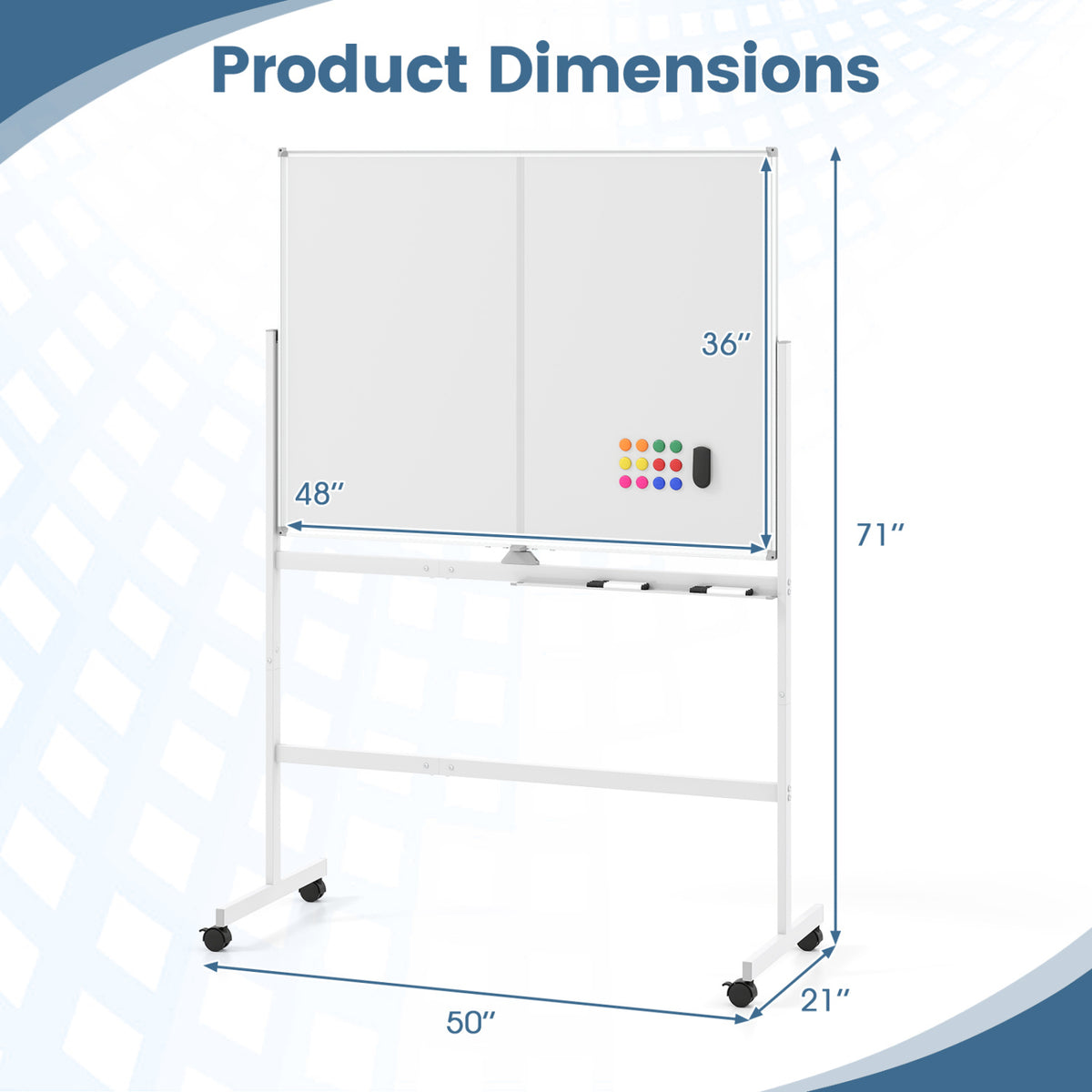 48" x 36" Double-Sided Mobile White Board with Lockable Universal Wheels for Office