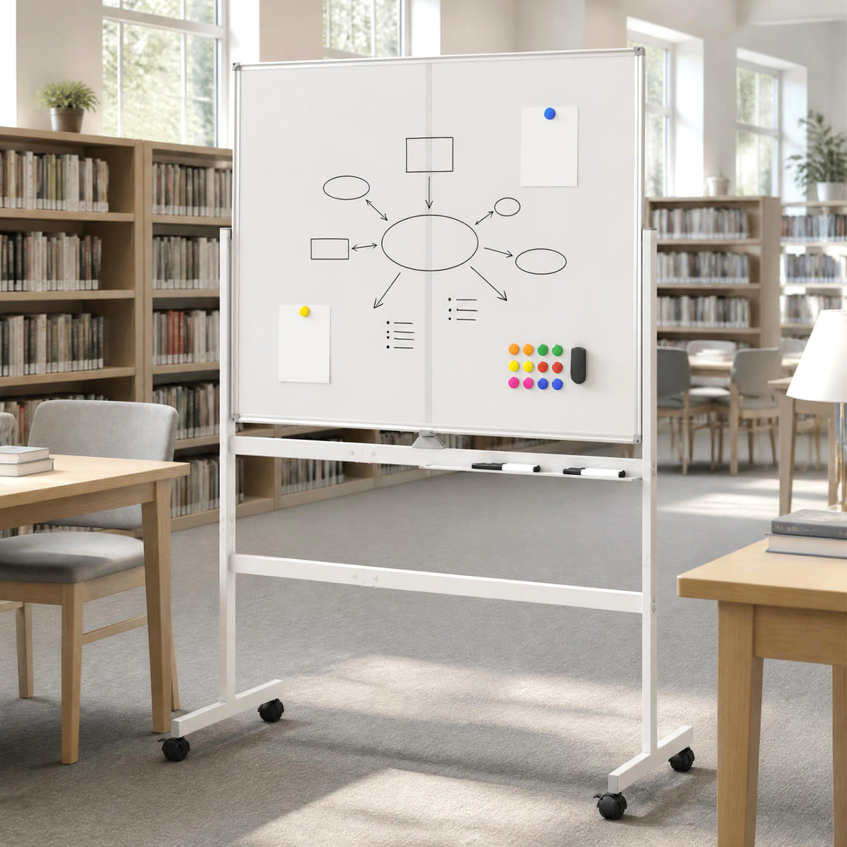 48" x 36" Double-Sided Mobile White Board with Lockable Universal Wheels for Office
