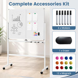 48" x 36" Double-Sided Mobile White Board with Lockable Universal Wheels for Office