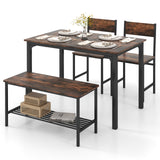 4 Pieces Rustic Dining Table Set with 2 Chairs and Bench