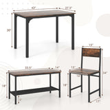 4 Pieces Rustic Dining Table Set with 2 Chairs and Bench