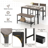 4 Pieces Rustic Dining Table Set with 2 Chairs and Bench