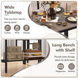 4 Pieces Rustic Dining Table Set with 2 Chairs and Bench