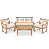 4 Piece Wood Patio Furniture with Armchairs Loveseat and Coffee Table