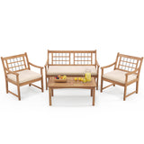 4 Piece Wood Patio Furniture with Armchairs Loveseat and Coffee Table