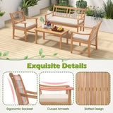 4 Piece Wood Patio Furniture with Armchairs Loveseat and Coffee Table