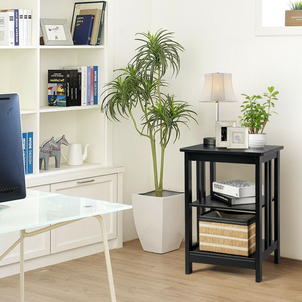 3-Tier Nightstand Side Table with Baffles and Corners