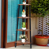 4-Tier Corner Shelf Metal Storage Rack Domestic Bookcase-Black