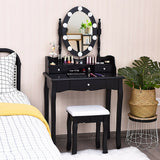 Oval Mirror Vanity Set  with 10 LED Dimmable Bulbs and 3 Drawers