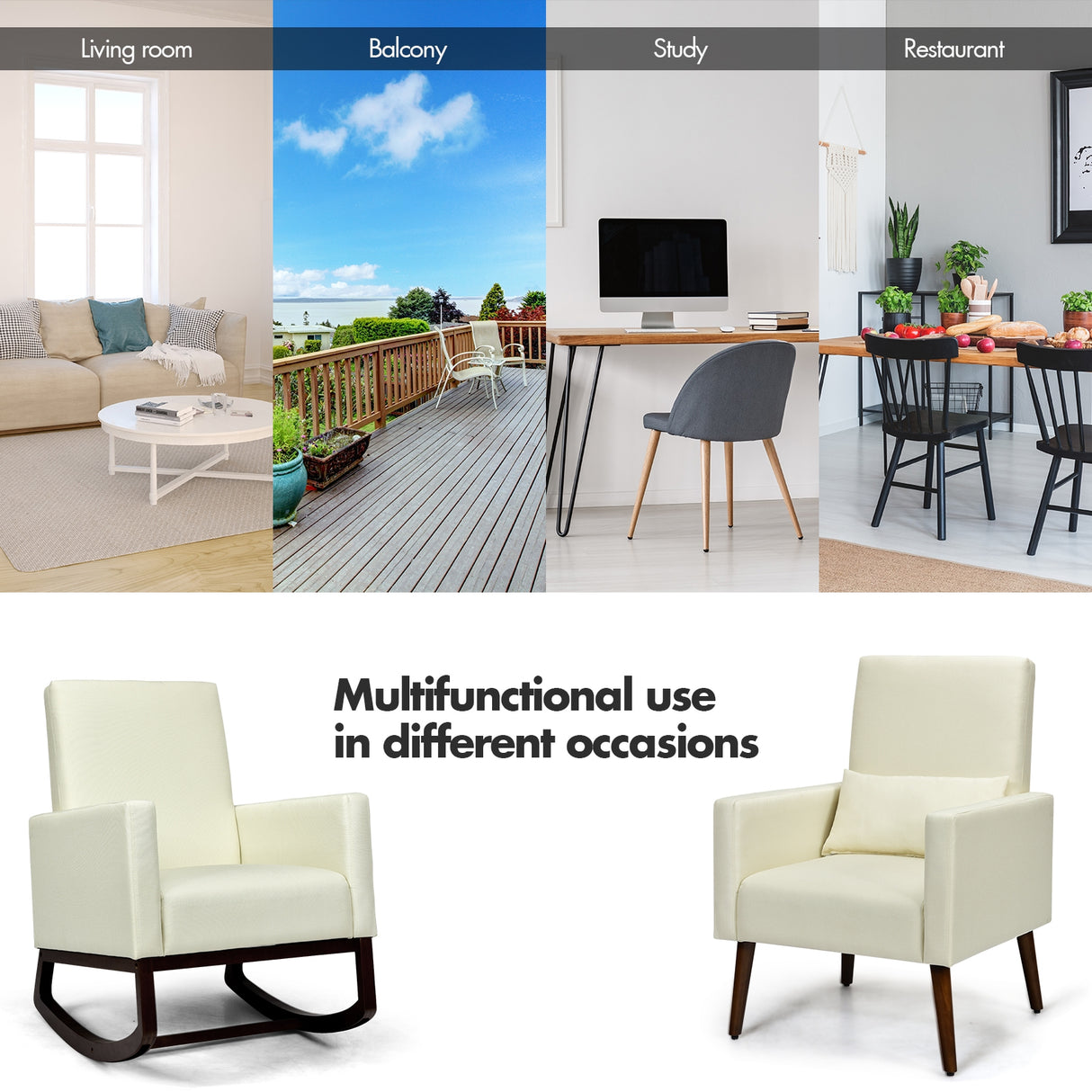 2-in-1 Fabric Upholstered Rocking Chair with Pillow