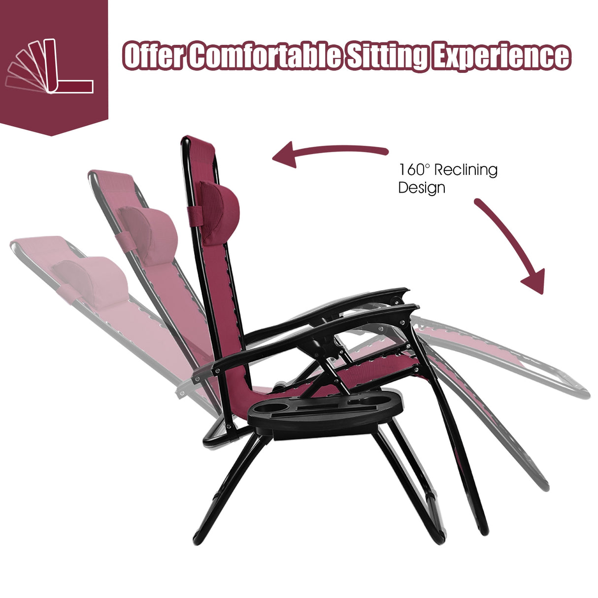 2 Pieces Folding Recliner Zero Gravity Lounge Chair