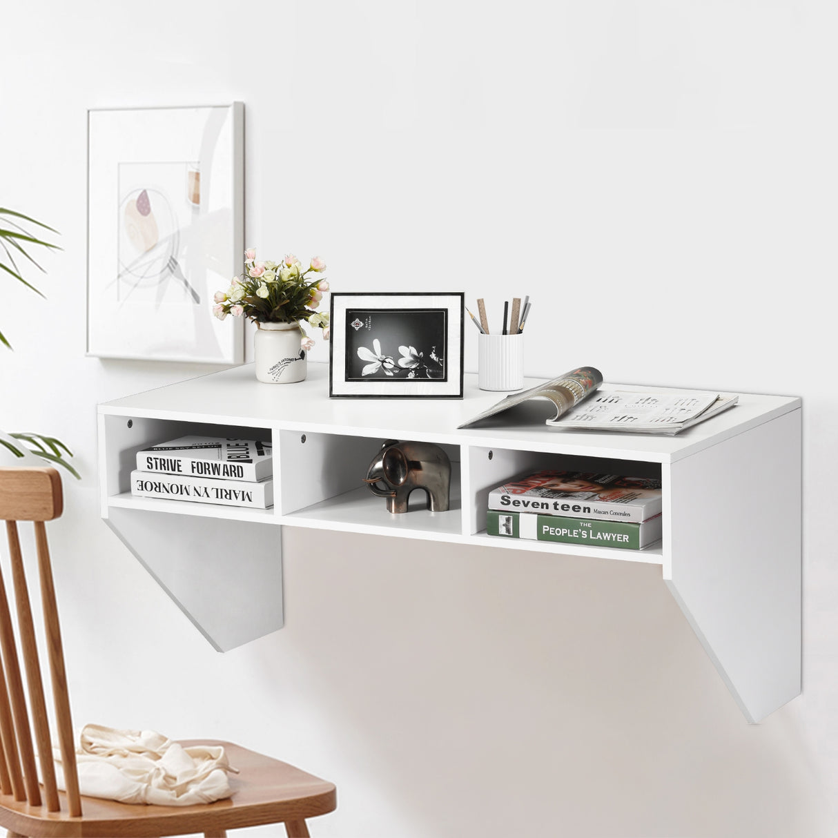 Wall Mounted Floating Sturdy Computer Table with Storage Shelf