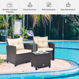 3 Pcs Patio Rattan Furniture Set Cushioned Conversation Set Coffee Table