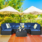 7-Piece Outdoor Sectional Wicker Patio Sofa Set with Tempered Glass Top