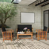 4 Pieces Patio Solid Wood Furniture Set