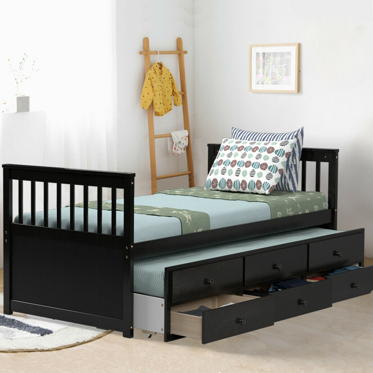 Twin Captainâs Bed with Trundle and 3 Storage Drawers