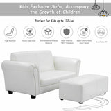 Black/White Kids Double Sofa with Ottoman
