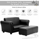 Black/White Kids Double Sofa with Ottoman