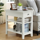 3-Tier Nightstand Bedside Table Sofa Side with Double Shelves Drawer
