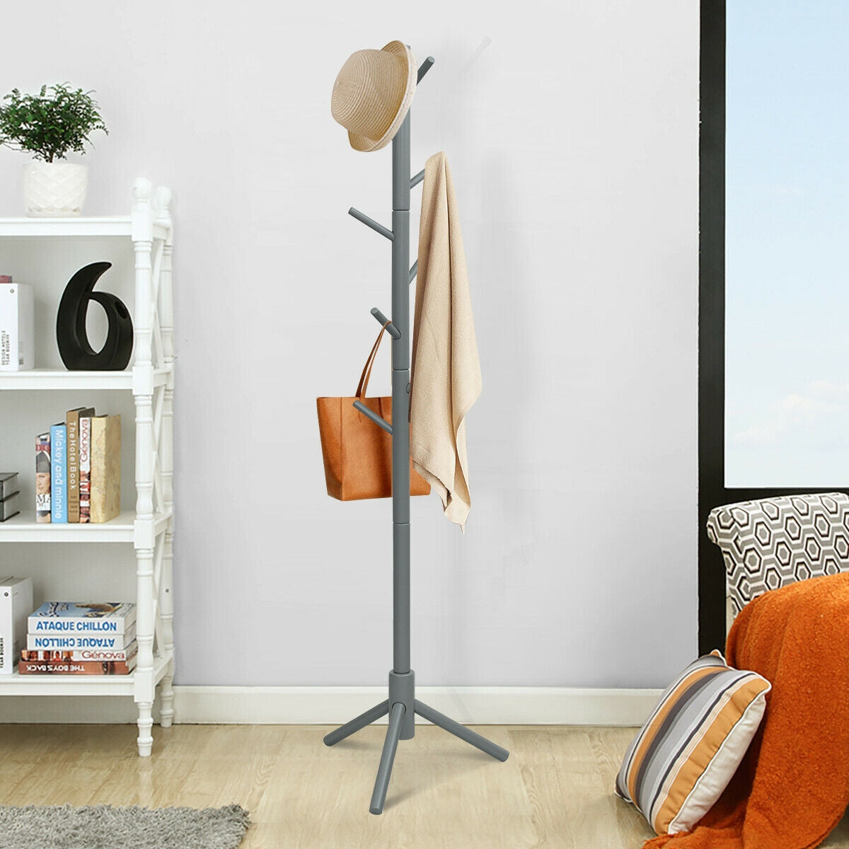 2 Heights Wooden Coat Rack with 8 Hooks