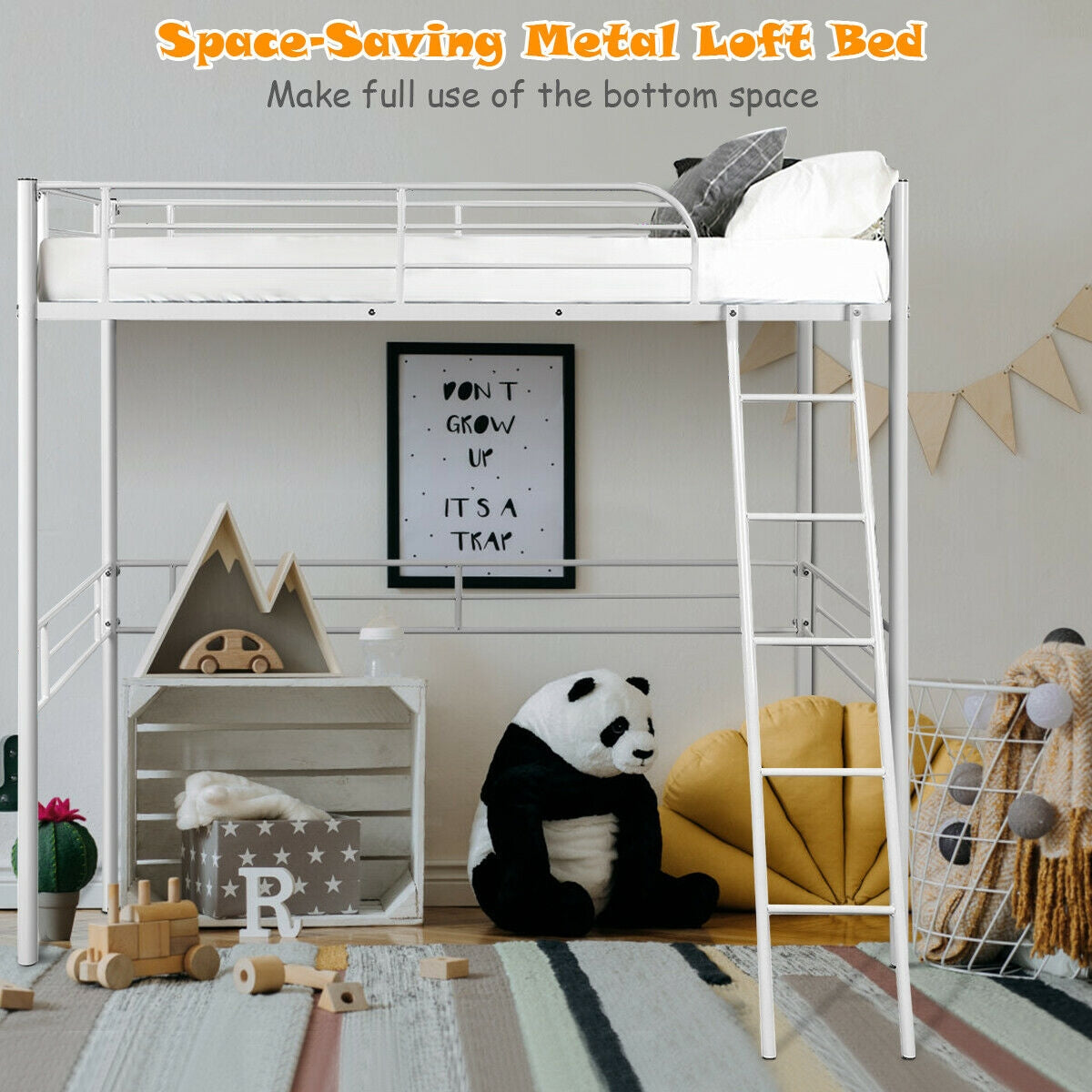 Metal Loft Twin Bed Frame Single High Loft Bed