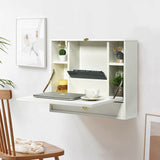 Wall Mounted Folding Laptop Desk Hideaway Organizer Storage-White