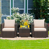 3 Pcs Patio Conversation Rattan Furniture Set with Cushion