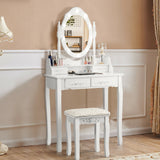 Makeup Vanity Dressing Table Set with Dimmable Bulbs Cushioned Stool-White