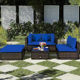 5 Pieces Outdoor Patio Rattan Furniture Set With Cushions