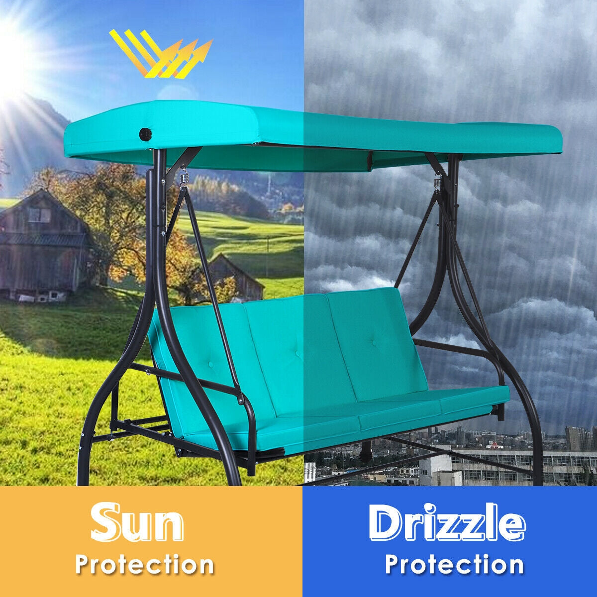 3 Seats Converting Outdoor Swing Canopy Hammock with Adjustable Tilt Canopy