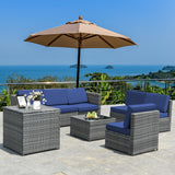 8 Piece Wicker Sofa Rattan Dinning Set Patio Furniture with Storage Table