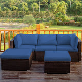 5 Pieces Patio Rattan Sectional Conversation Ottoman Furniture Set