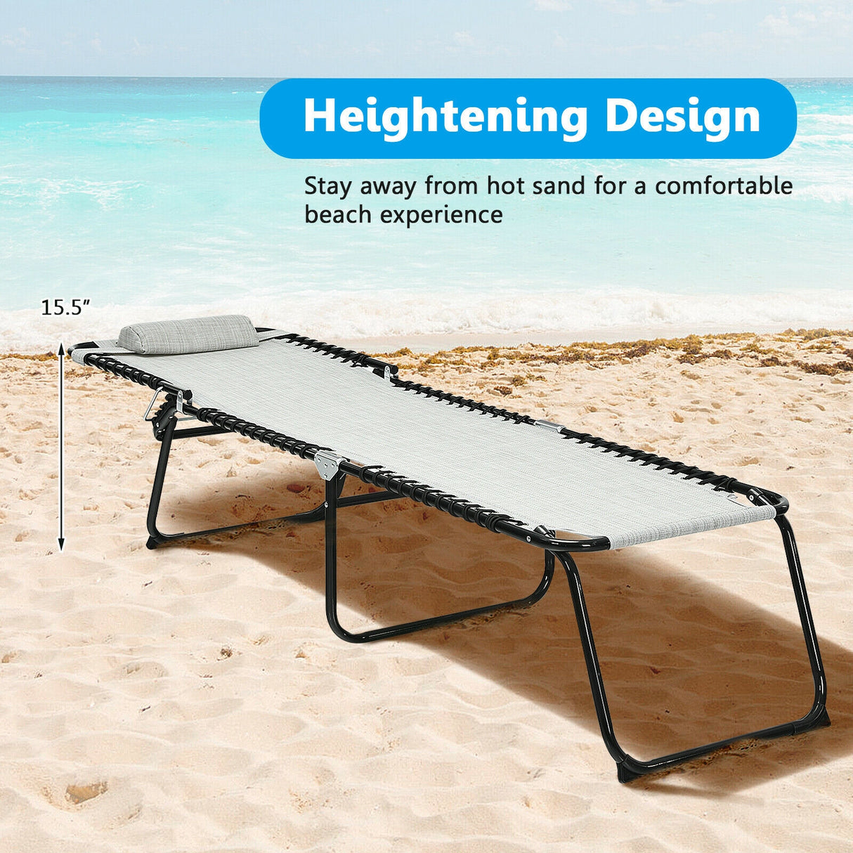 Folding Heightening Design Beach Lounge Chair with Pillow for Patio