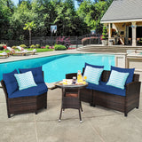 4 Pieces Furniture Patio Set Outdoor Wicker Sofa Set