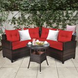 4 Pieces Furniture Patio Set Outdoor Wicker Sofa Set
