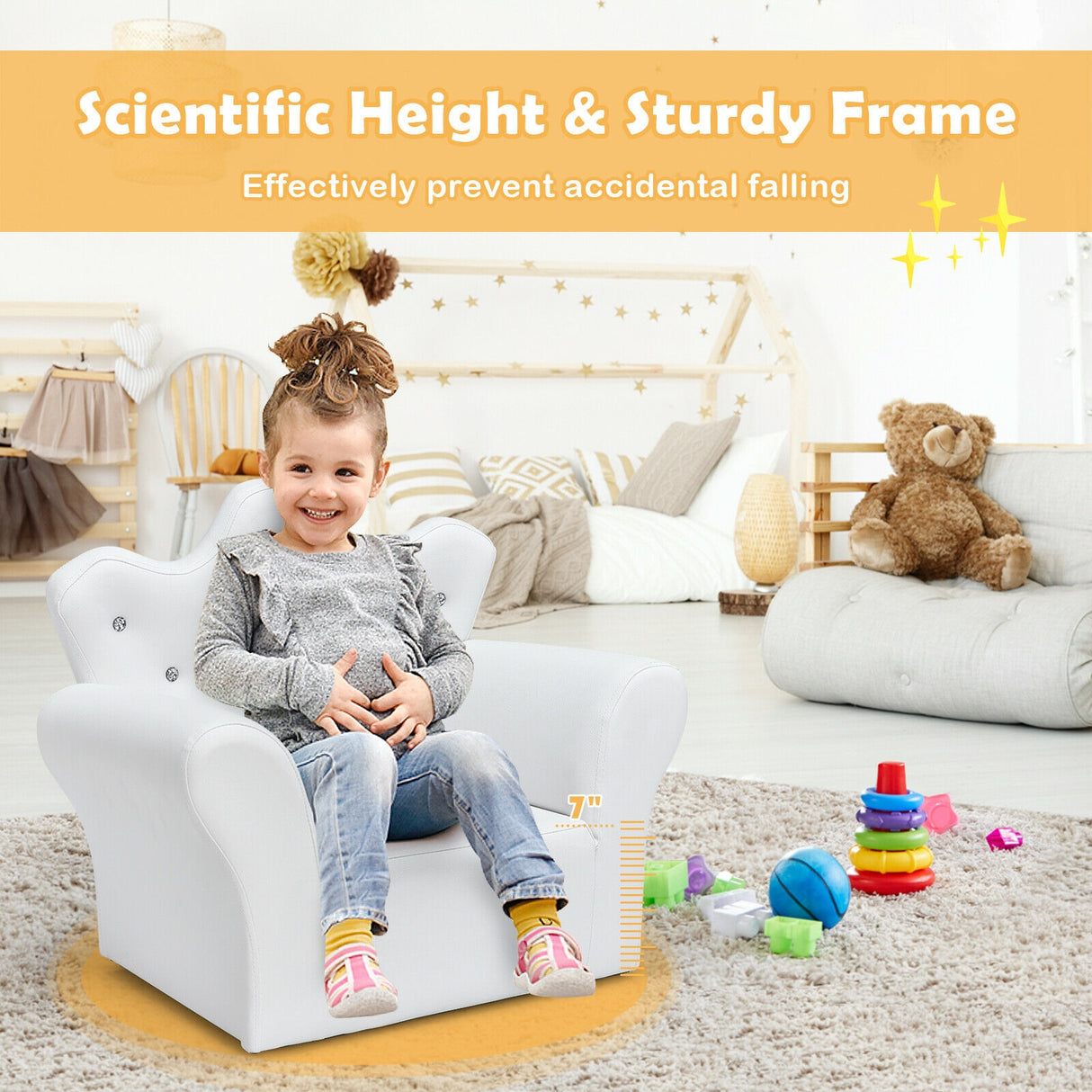 Pink Kids Sofa Armrest Couch with Ottoman