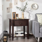 Nightstand with Drawer and Storage Shelf for Bedroom Living Room