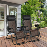 2 Pieces Folding Patio Rattan Zero Gravity Lounge Chair