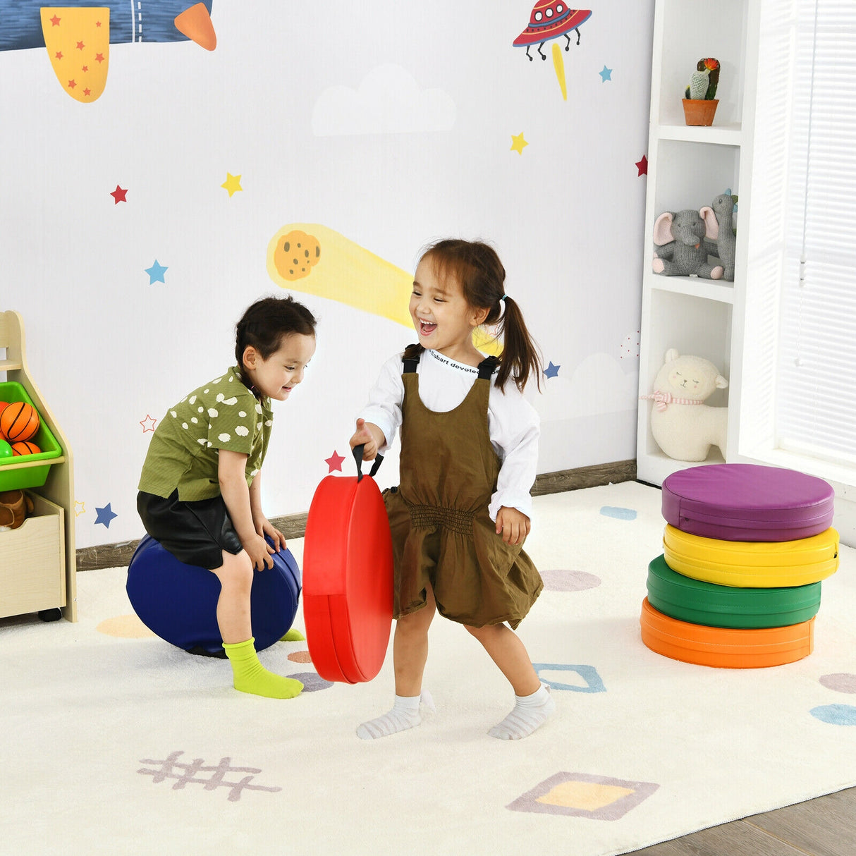 6 Pieces 15 Inch Round Toddler Floor Cushions for Kids