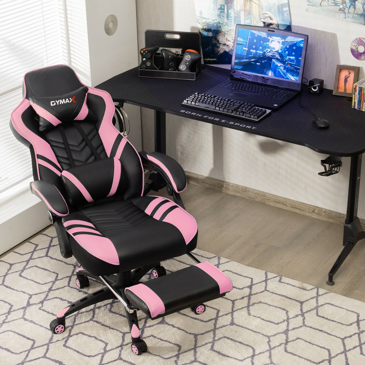 Adjustable Gaming Chair with Footrest for Home Office