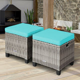 2PCS Patio Rattan Wicker Ottoman Seat with Removable Cushions