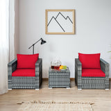 3 Pcs Patio Rattan Furniture Bistro Sofa Set with Cushioned