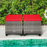 2PCS Patio Rattan Wicker Ottoman Seat with Removable Cushions