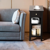 3-Tier Nightstand Bedside Table Sofa Side with Double Shelves Drawer