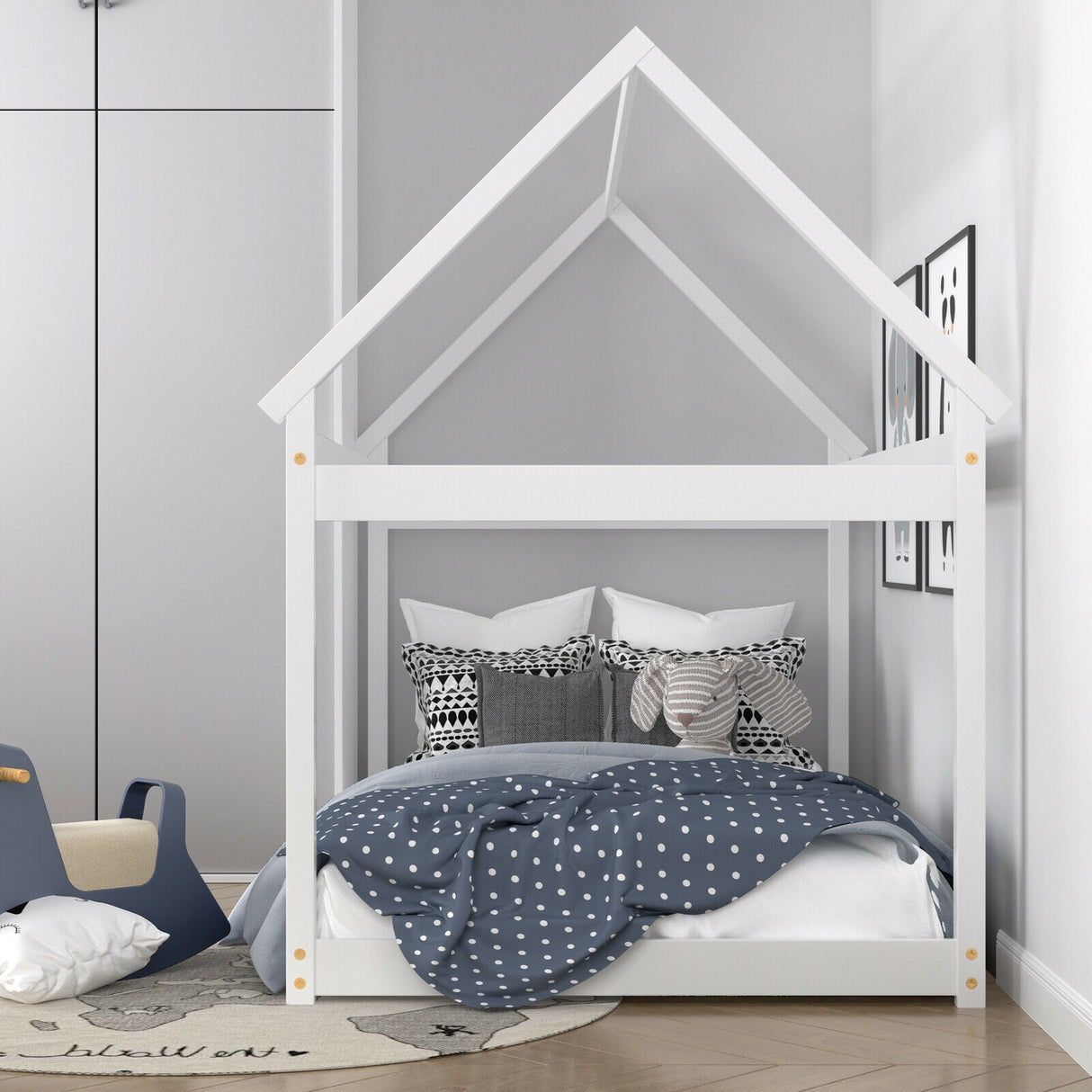 Stable Kids Platform Floor Bed with Roof ang Heavy-Duty Slats