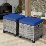 2PCS Patio Rattan Wicker Ottoman Seat with Removable Cushions