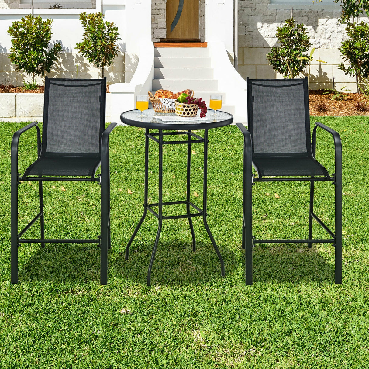 3 Pieces Outdoor Patio Bar Table Stool Set