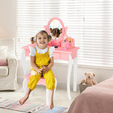 Kids Vanity Princess Makeup Dressing Table Stool Set with Mirror and Drawer